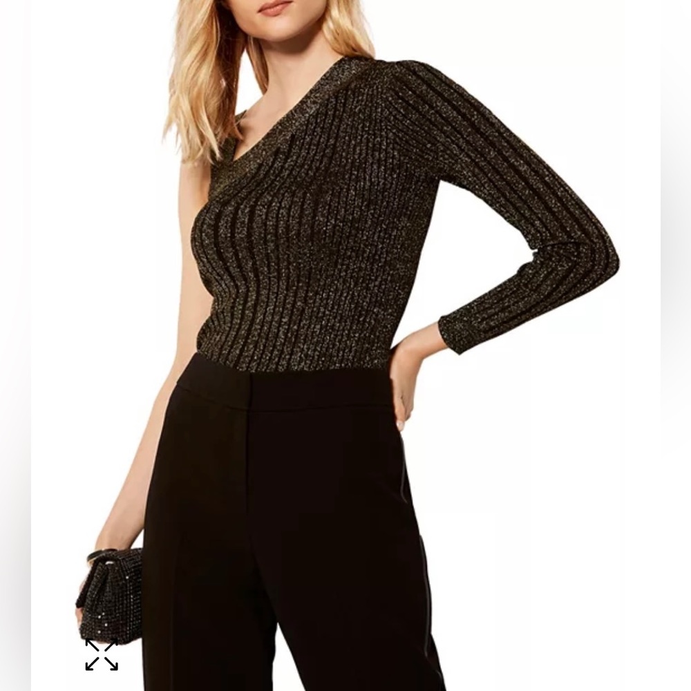 Karen Millen One-Shoulder Strap Sparkle Sweater - XS, Silver/Black
